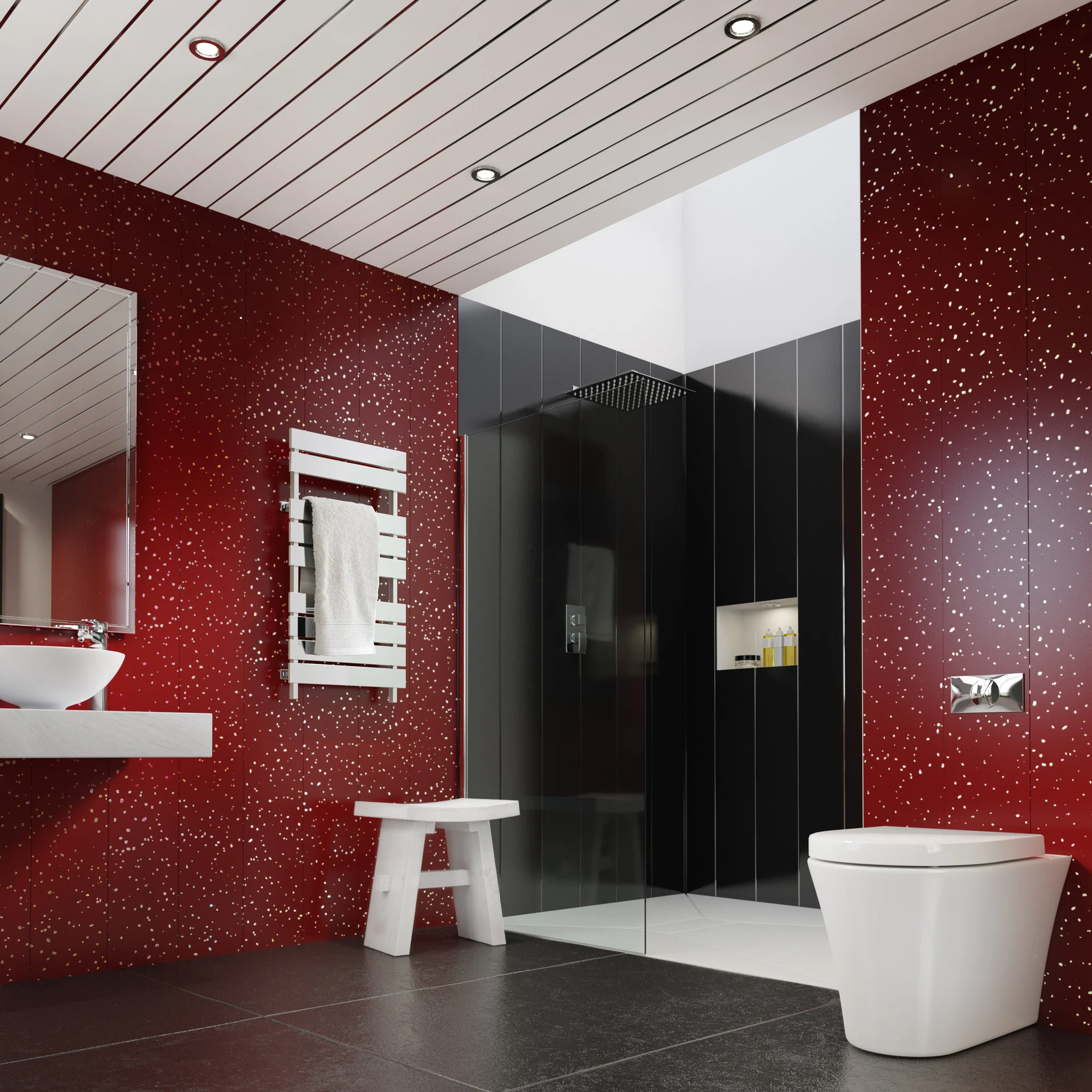 CLA_UPD_Establishing__F02__00002_RedSparkle Red Sparkle Wet Wall Panels
